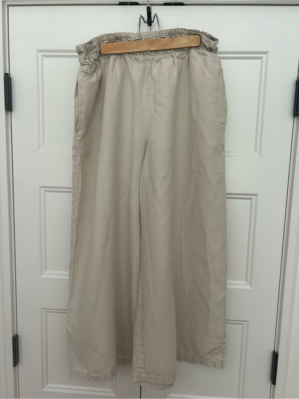 Anthropologie Beige Wide-Leg Elastic Waist Chinos
